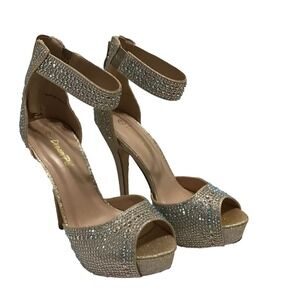 Dream Pairs Swan Womens Silver  Ankle Strap Zip Peep Toe Stiletto Pump Heels 7